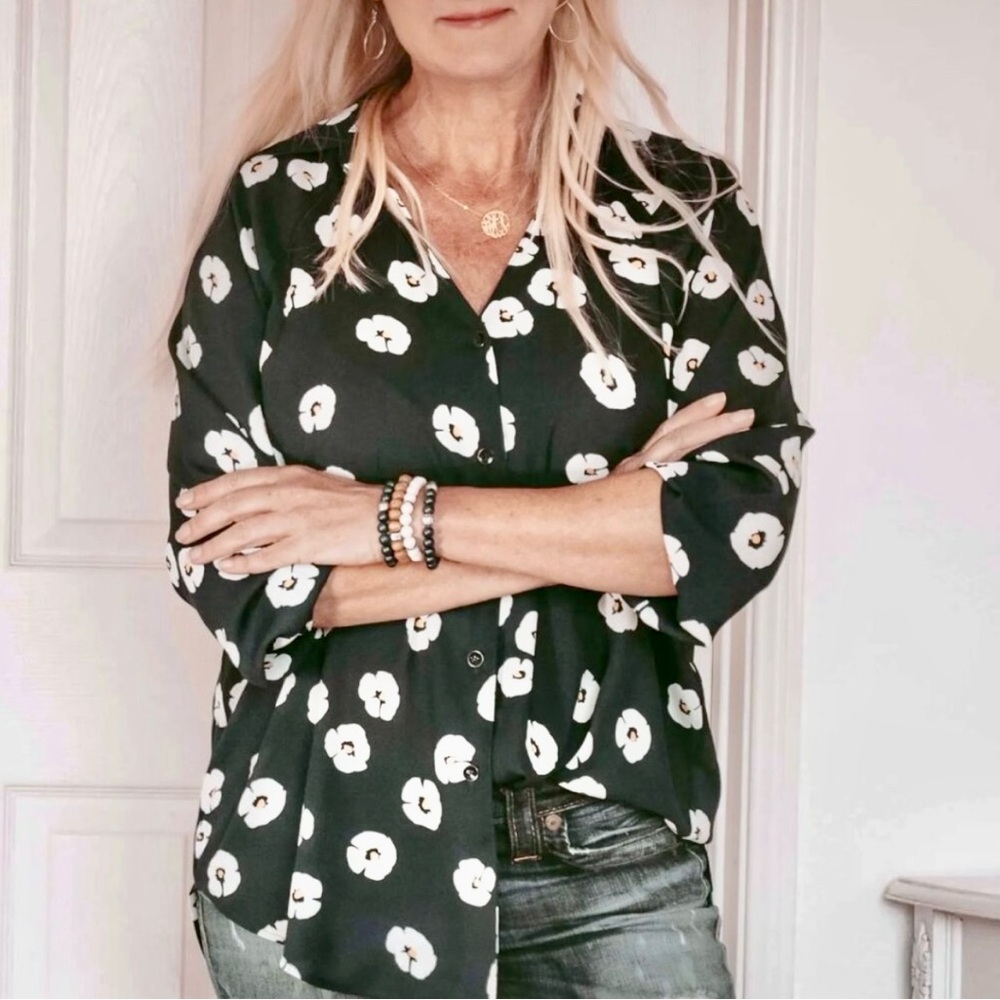 Cabi Navy Floral Blouse